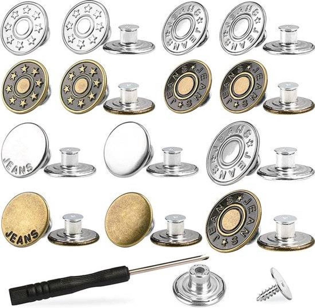   24-Piece Jeansknopen Set, 17mm  spelden voor Losse Jeans, Vervangbare Knopen voor Dames en Heren
