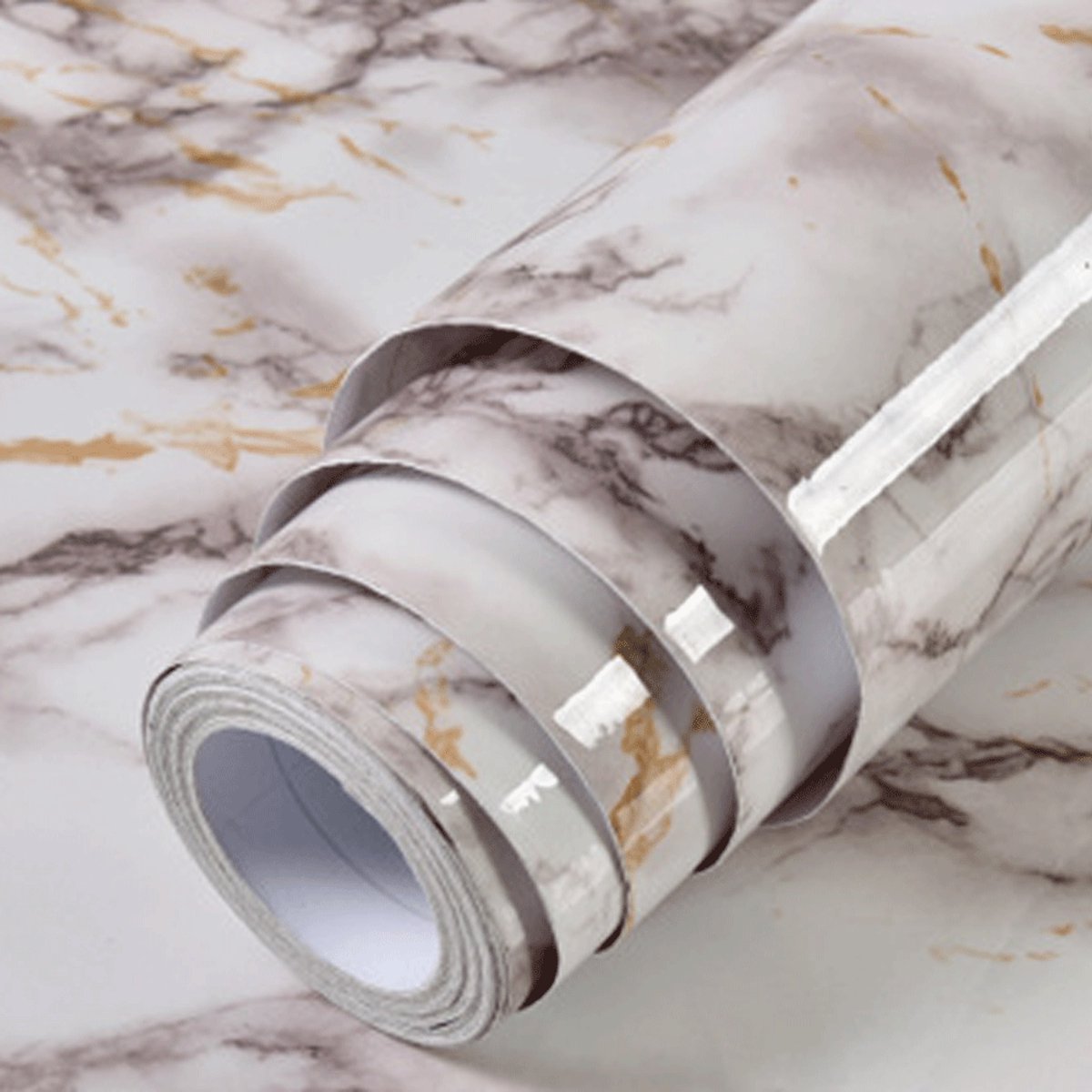 JeiibrZui Marmeren Contactpapier - Zelfklevend Aanrechtblad - Eenvoudig Te Plakken En Te Knippen - 1 Rol - Voor Keukens En Slaapkamers Met Wit Met Grijze Steen