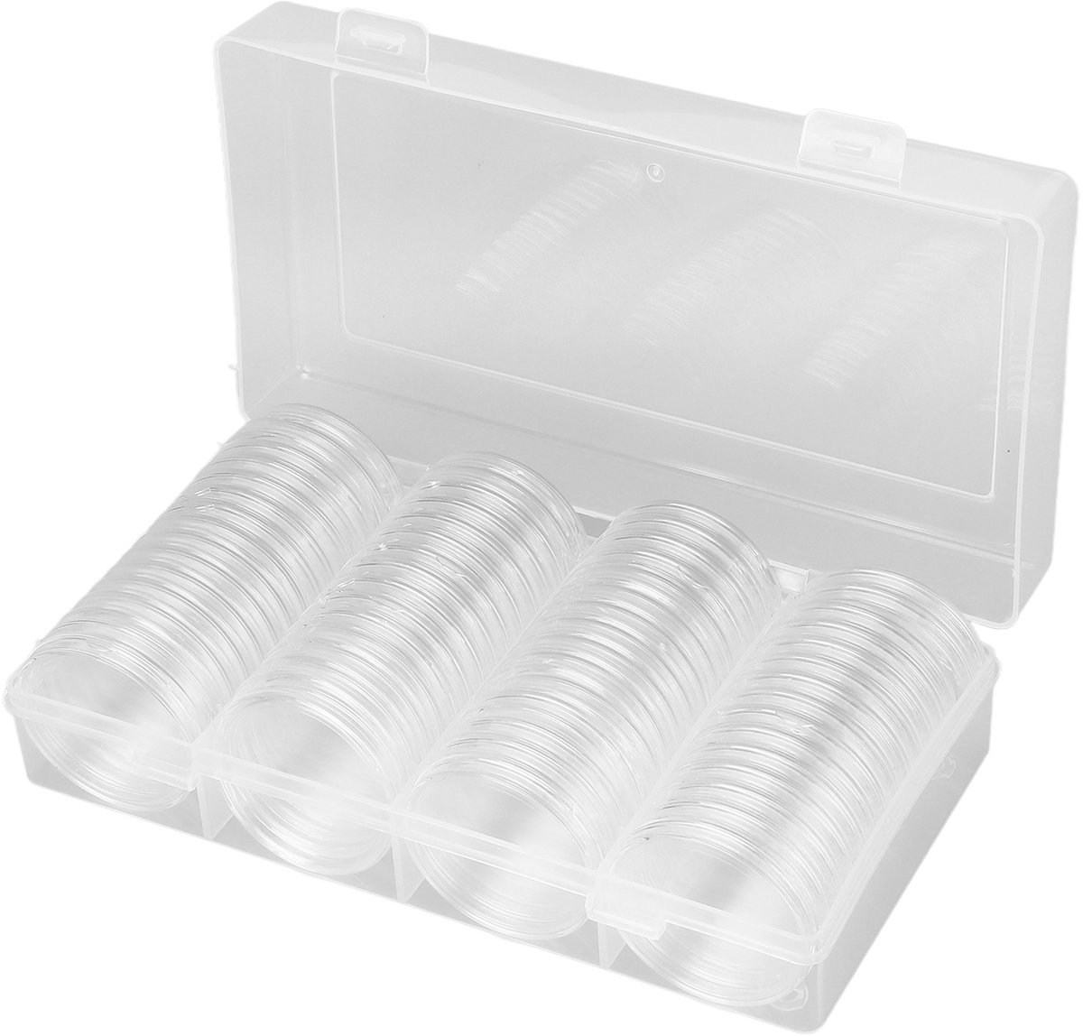 JeiibrZui Muntenverzamelbox - Muntcapsules - Houdt Munten Netjes En Opgereed - Transparant Kunststof Ontwerp - 60 - Voor Verzamelaars - Transparant