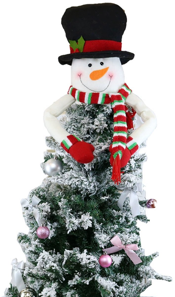 JeiibrZui Sneeuwpop Kerstboomtopper - Halloween Kerstboomtopper - Perfecte Maat Voor Eenvoudige Of Uitgebreide Bomen - 1 Stuk - Winkels/Familiebijeenkomsten/Wit