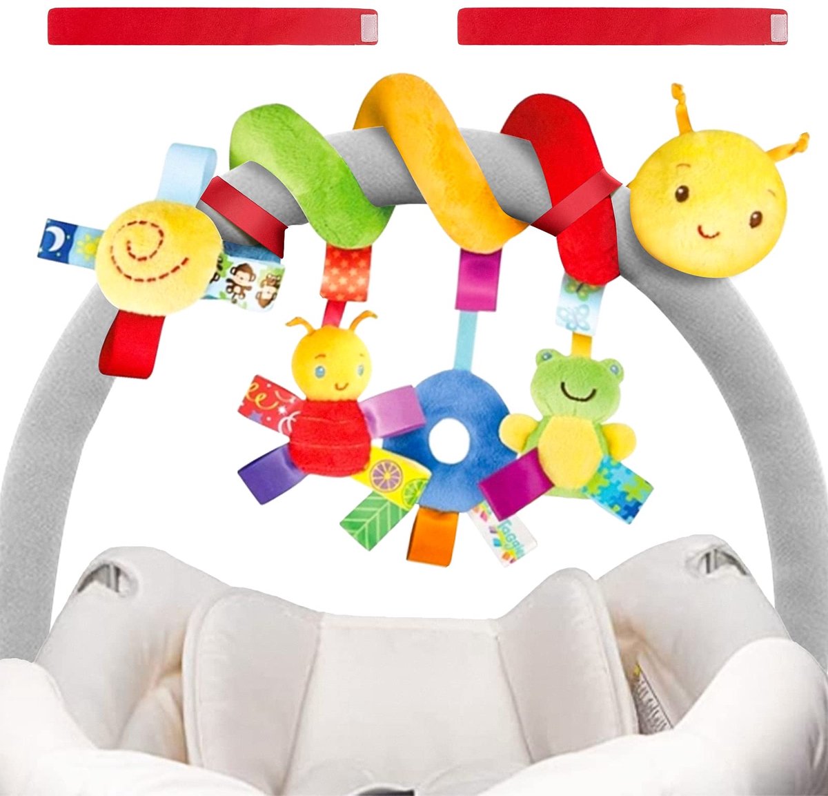 JeiibrZui Spiraalvormig Speelgoed Voor Babys - Speelgoed Voor In De Kinderwagen - Veilig BPA-vrij Materiaal + Kleurrijke Dierenprints - 1 Stuk - Zacht Ontwikkelingspeelgoed Voor Pasgeboren Baby Blauw