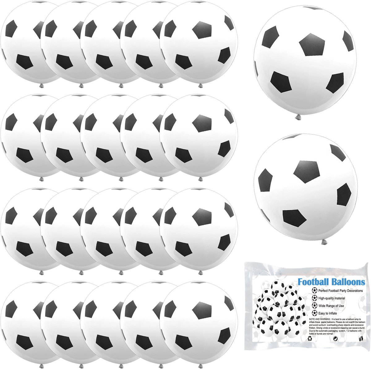 JeiibrZui Voetbalballon - Voetbalfeestdecoraties - Duurzaam Latex 30 Cm - 20 Stuks - Zwart Wit