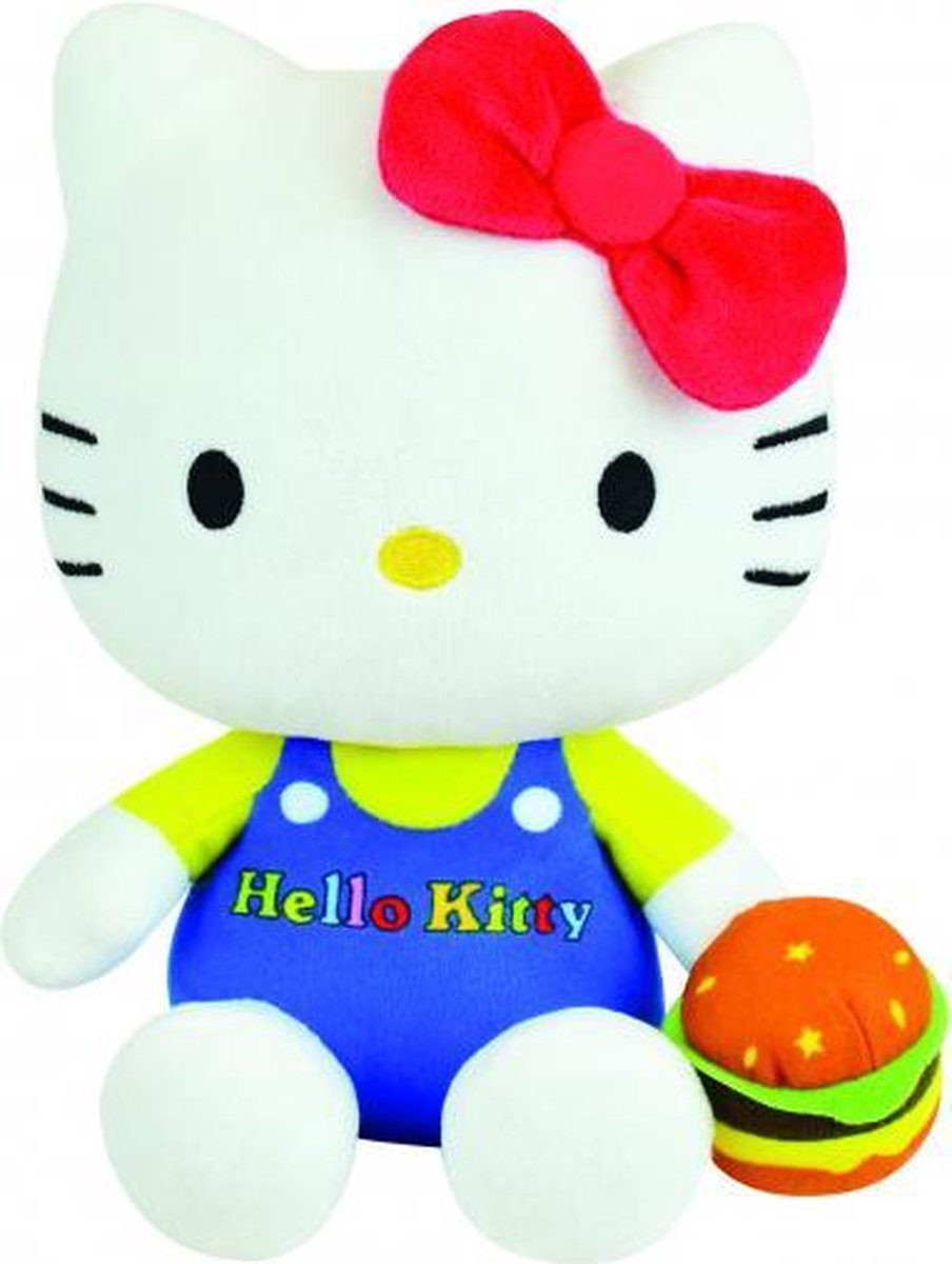 knuffel Hello Kitty Retro 20 cm pluche wit/blauw