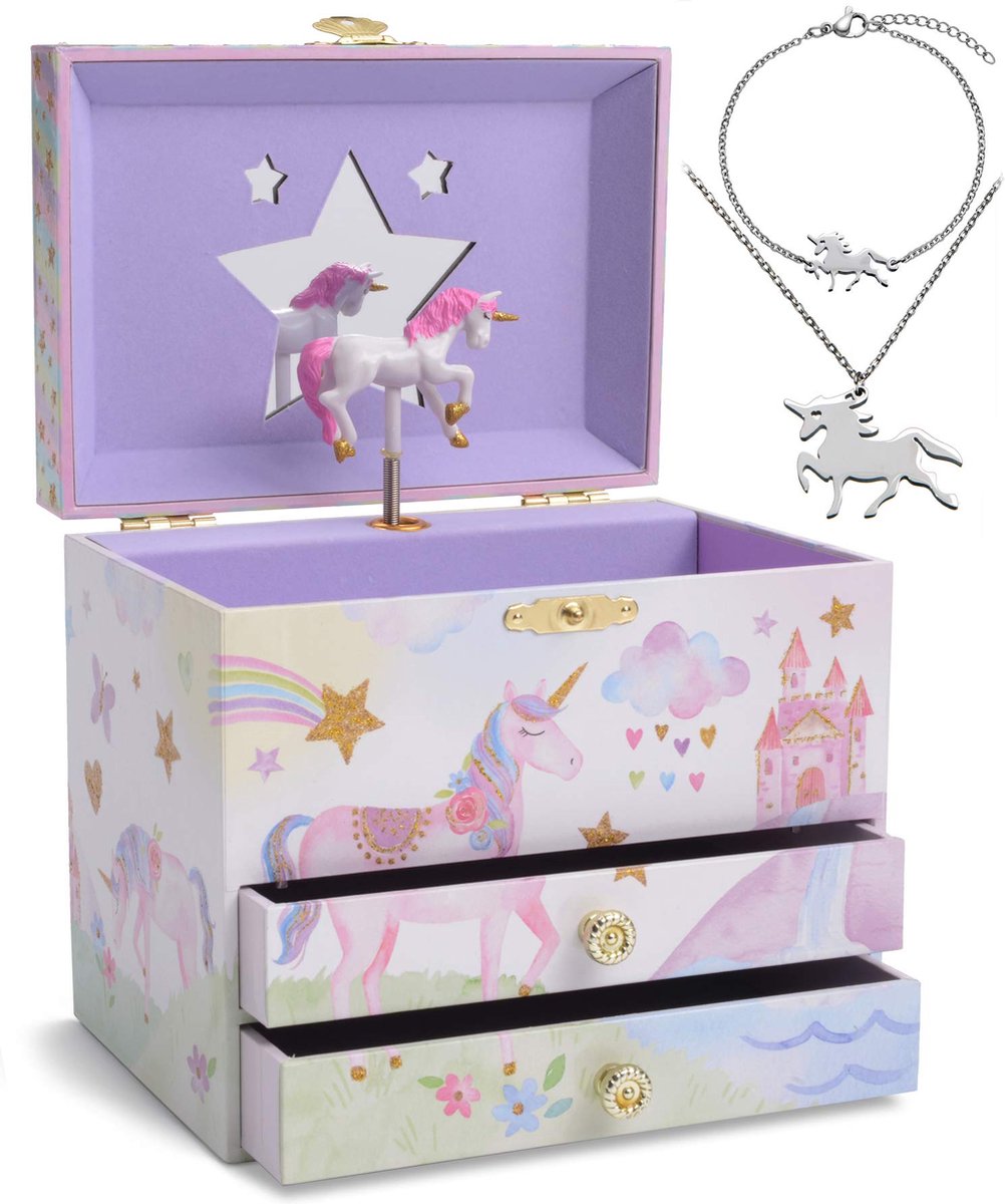 Jewelkeeper - Meisjes Muziekdoosje en Juwelenset Unicorn - 3 Unicorn Cadeaus voor meisjes