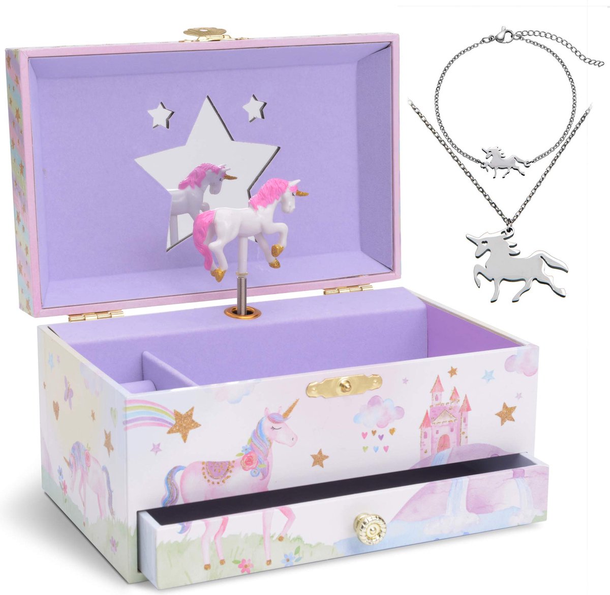 Jewelkeeper - Meisjes Muziekdoosje en Juwelenset Unicorn - 3 Unicorn Cadeaus voor meisjes