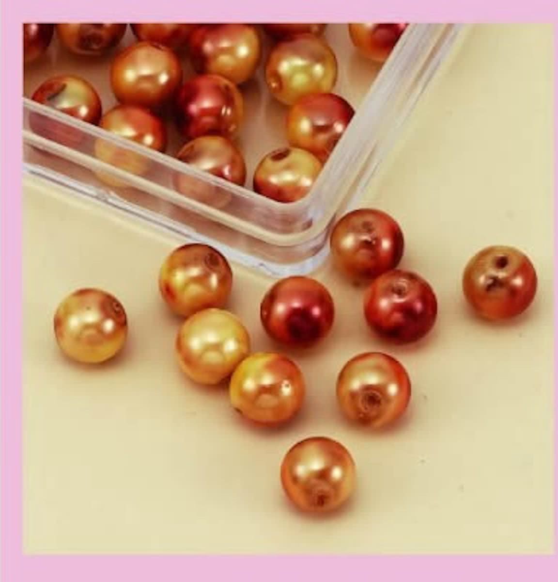 Oil Paint Beads rond 8 mm, 2 DOOSJES a 33 stuks, Geel-Rood.