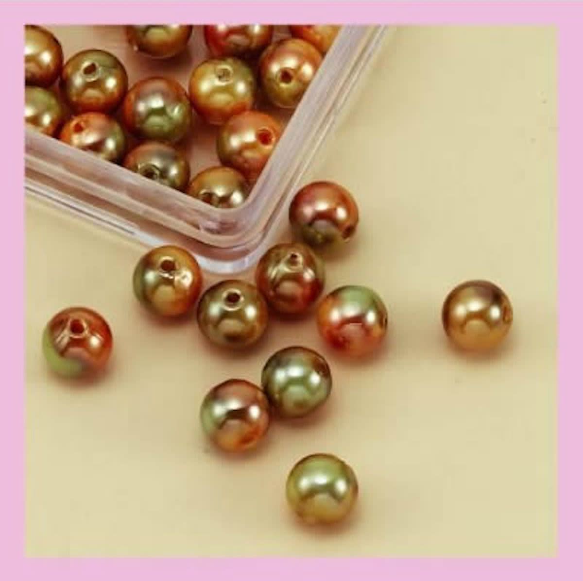 Oil Paint Beads rond 8 mm, 2 DOOSJES a  33 stuks, Groen-Rood.