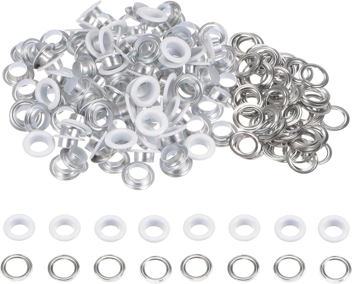 JHubers Goods - - Doorvoertules Kit met Metalen Oogjes 100 sets - Geschikt voor Scrapbooking en Kleding DIY Projecten - 8mm Gat - Wit