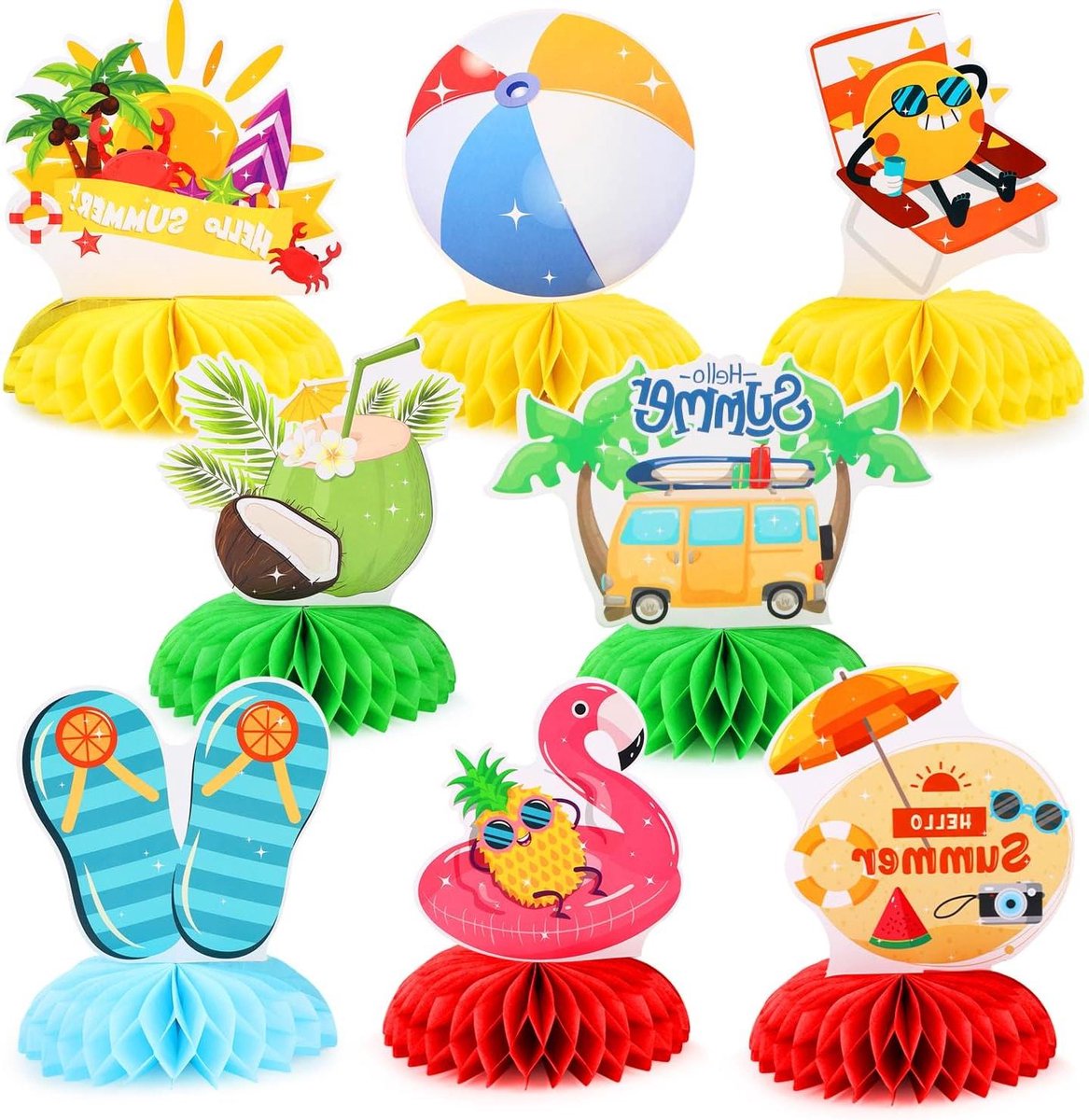 JHubers Goods - - Zomerfeest Decoraties 8 Stuks Honingraat Middelpunt Strand Thema - Party Decoraties - Tafeldecoratie voor Pool Party