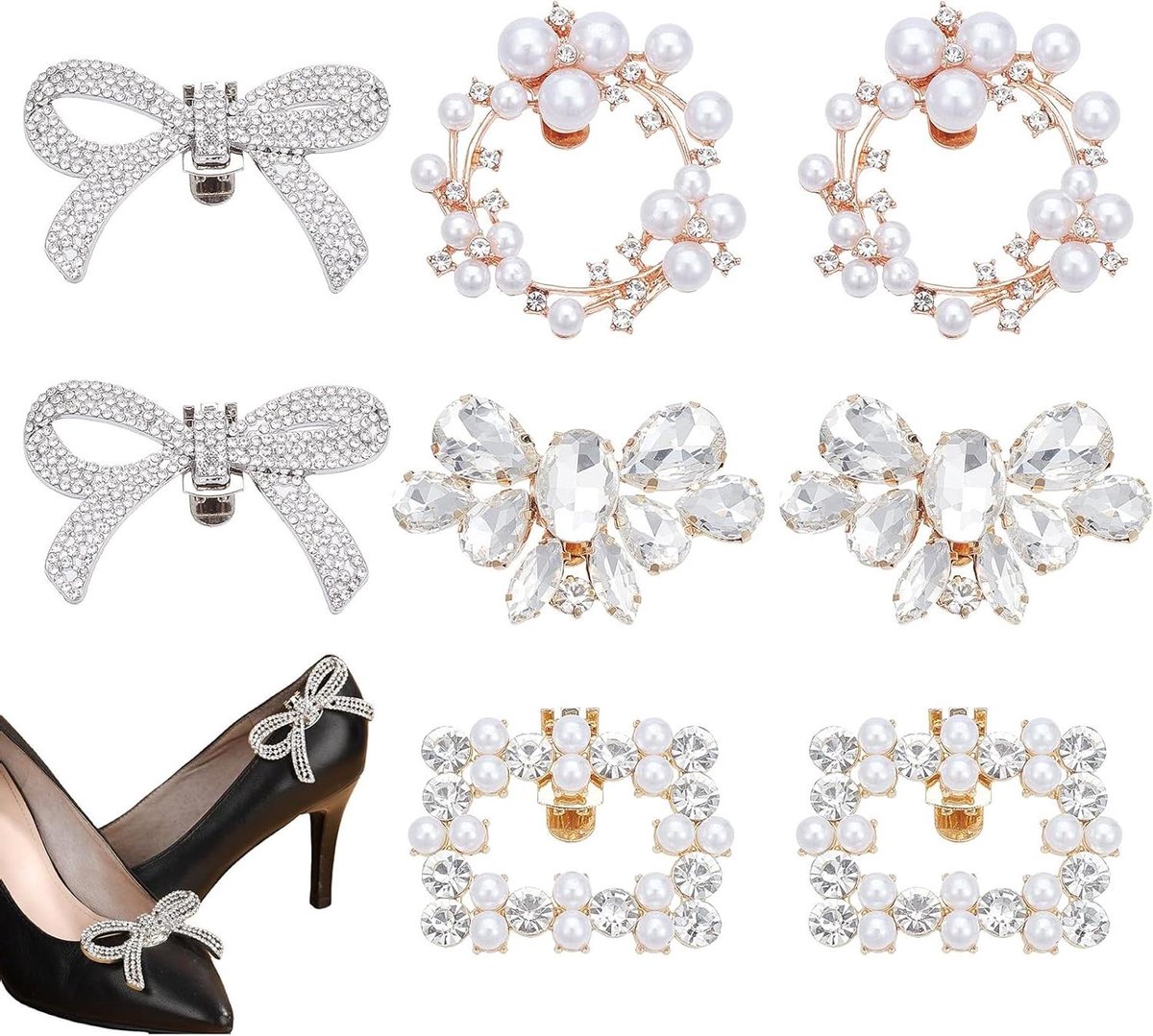 JHubers Goods - 4 paar strass parel schoenclips voor vrouwen - kristallen schoengespen - hoge hakken bedels decoratie