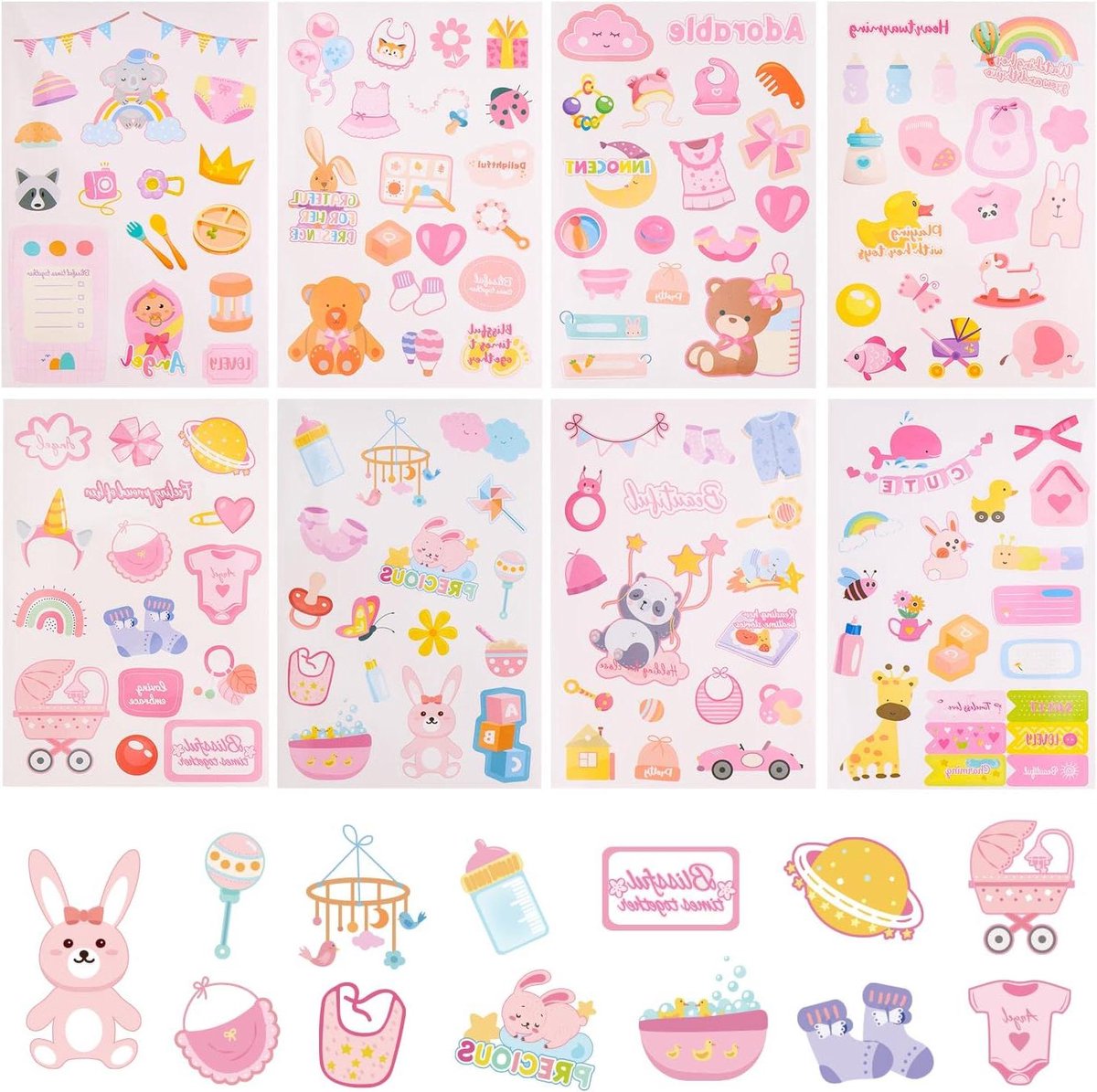 JHubers Goods - 8 Vellen Babystickers Meisjes, Schattige Pasgeboren Peuters Decoraties.