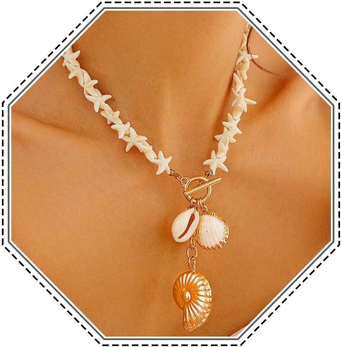 JHubers Goods - Boho Zeester Shell Hanger Ketting Goud Strand Zee Conch Accessoires Vrouwen