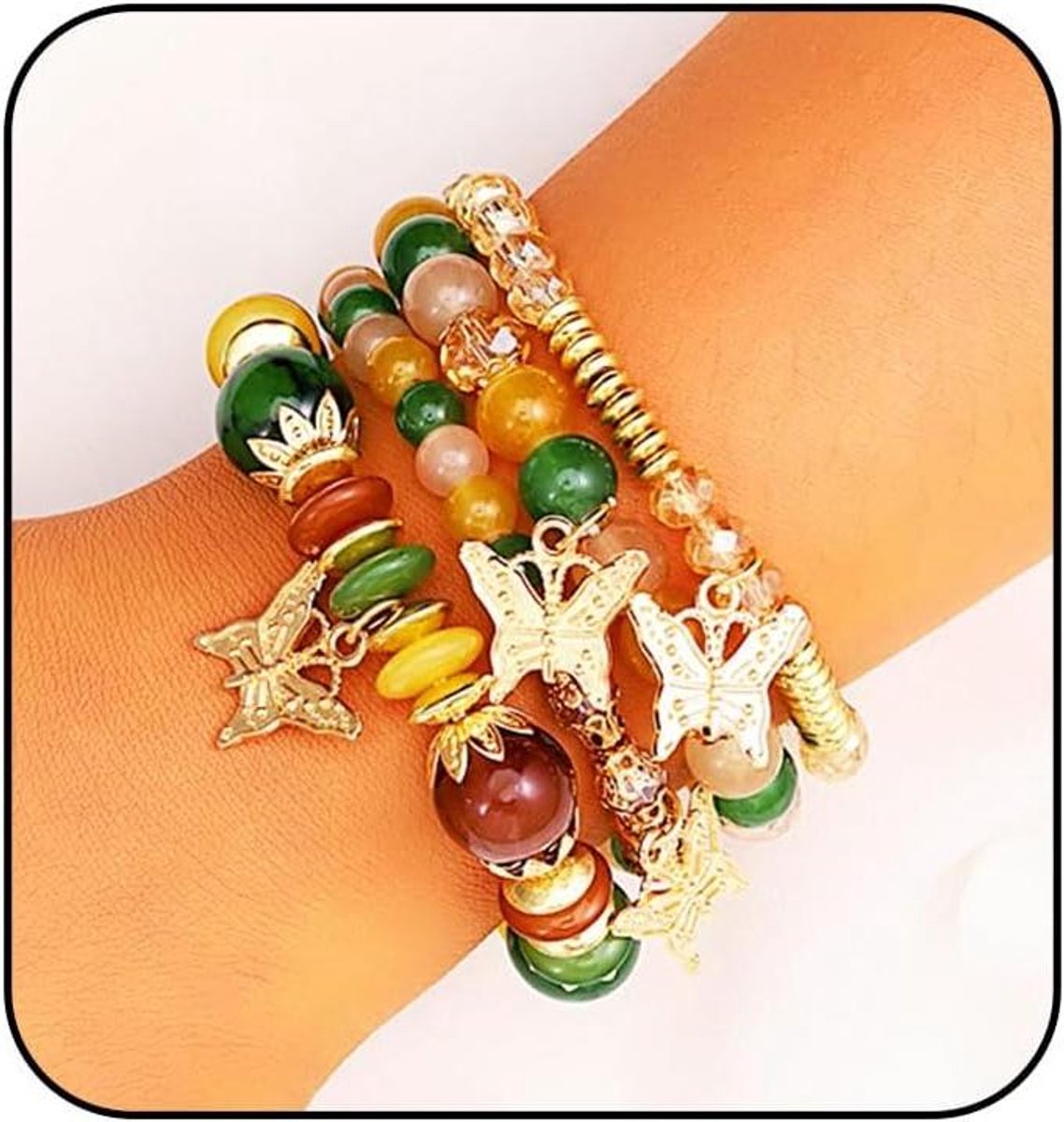 JHubers Goods - Boho gelaagde armbanden set voor vrouwen - vintage kralen, elastisch - 4 stuks