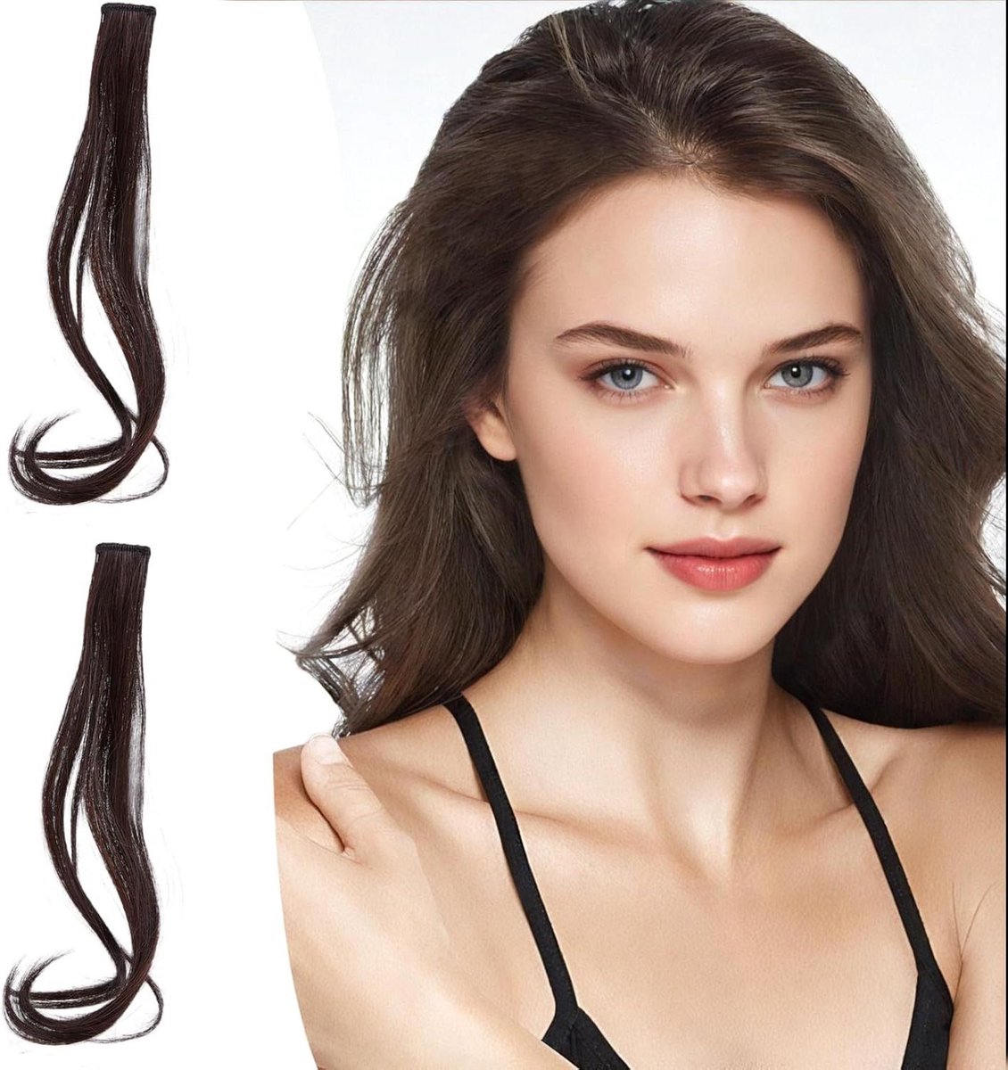 JHubers Goods - Clip-in Pony Haarstukjes van Menselijk Haar, Natuurlijke Golven, Bruin - Set van 2 Stuks, Haarverlenging Clips voor Vrouwen en Meisjes