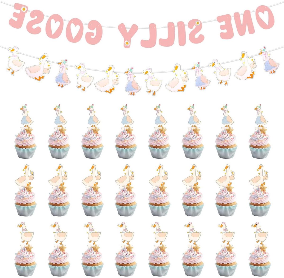 JHubers Goods - Decoratieve Banner Voor 1e Verjaardag - Roze Gans Thema - Babyshower en Foto Achtergrond