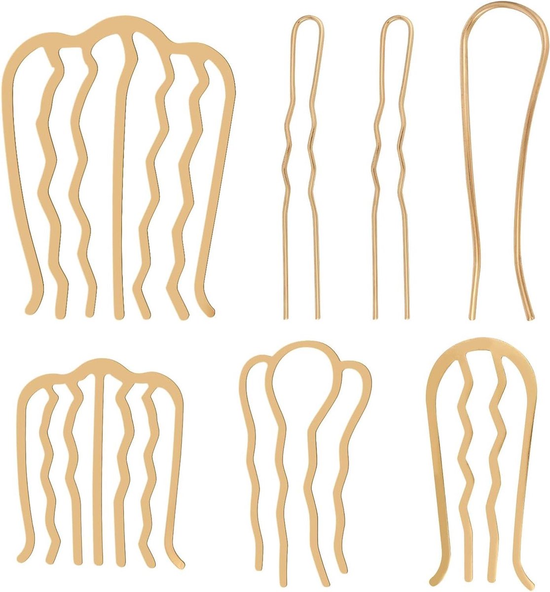 JHubers Goods - Gouden Vintage Haarkamclips voor Franse Twist Kapsels en Knotjes - Set van 7 Stuks met Legering - Vrouwen Cadeaus - Haarspelden in U Vorm