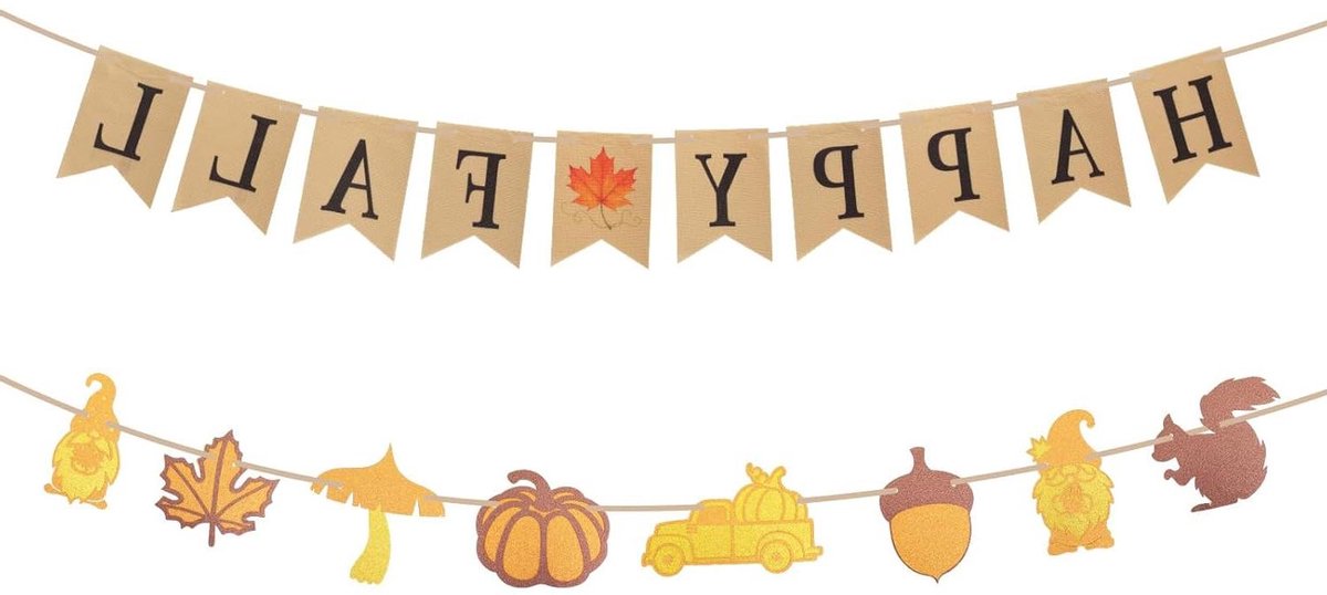 JHubers Goods - Herfst Thema Jute Banner Set van 2 - Rustieke Hangende Decoratie voor Thanksgiving - Huis en Buiten - Happy Fall Banner