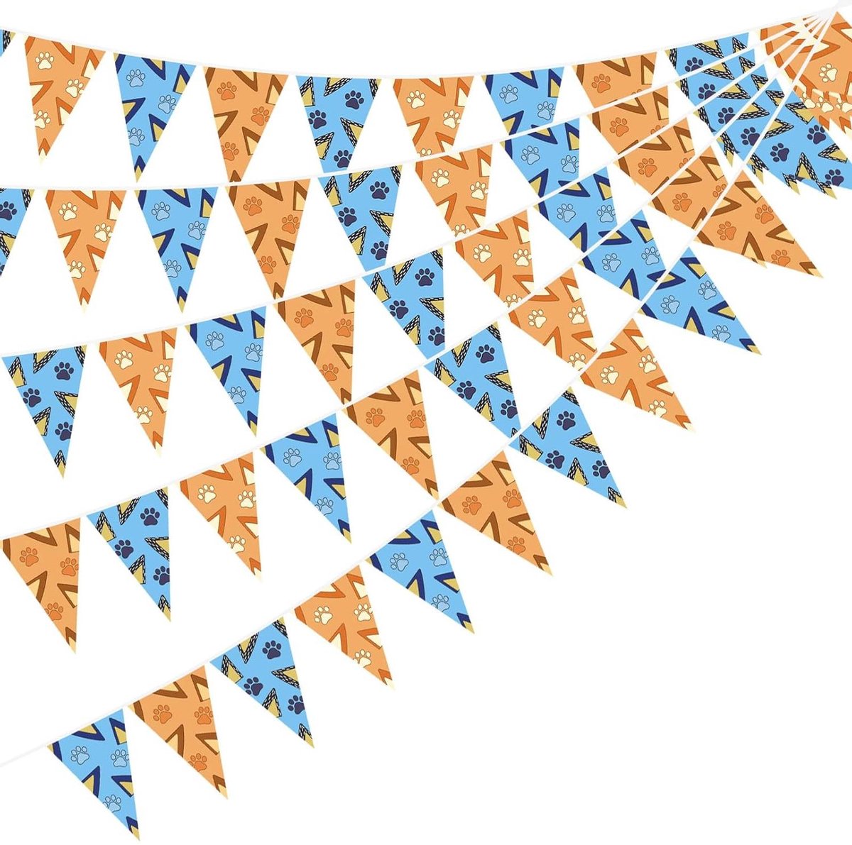 JHubers Goods - Hondenpoot Verjaardagsbanner Set van 5, Buiten Tuin   Vlagbanner in Blauw en Oranje