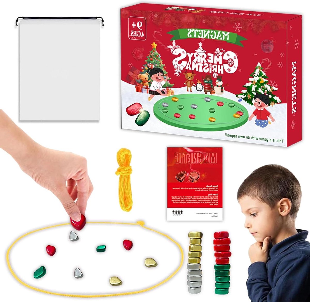 JHubers Goods - Magneetspel Kerstmis, Schaakspel Stenen Kinderen Volwassenen, Familiebijeenkomst, Draagbaar Schakend Speelgoed