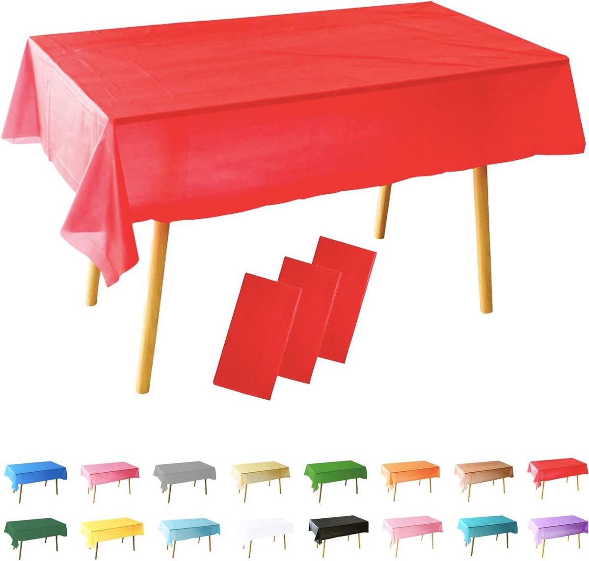 JHubers Goods - Rode kersttafelkleden pak van 3 - 137 x 274 cm - Waterdicht en oliebestendig - Voor feest, picknick en verjaardag