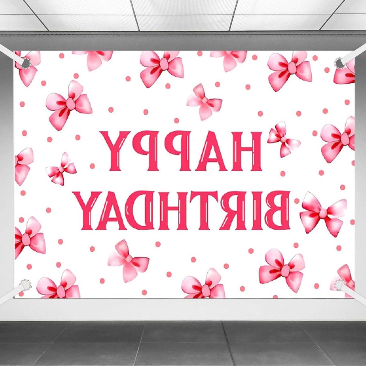 JHubers Goods - Roze Happy Birthday Achtergrond met Strik, 1,5x1m - Feestdecoraties voor Meisjes en Vrouwen - Verjaardagsfeest Foto Banner