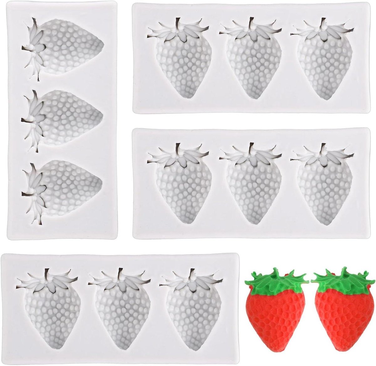 JHubers Goods - Siliconen Mallen voor Taartdecoratie en Cupcake Toppers - Set van 4 Stuks met Aardbeien Ontwerp