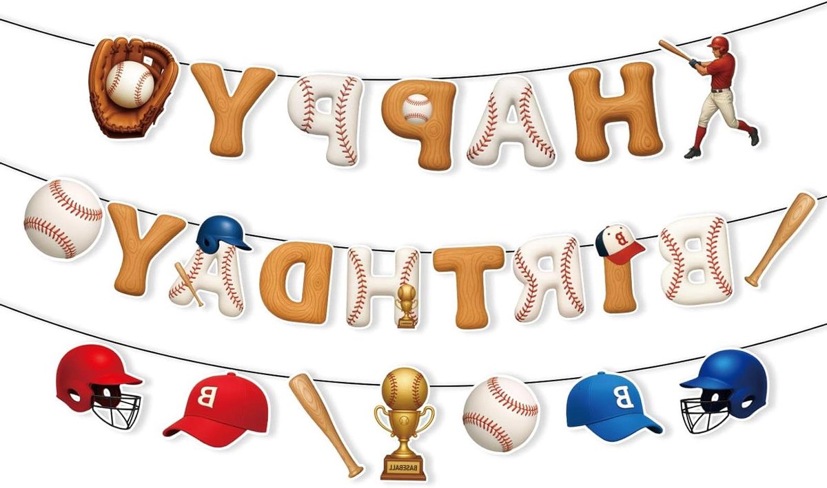 JHubers Goods - Sportthema Happy Birthday Banner voor Honkbal Fans, Feestdecoratie met Banner Garland voor Jongens & Meisjes Verjaardagsfeestjes