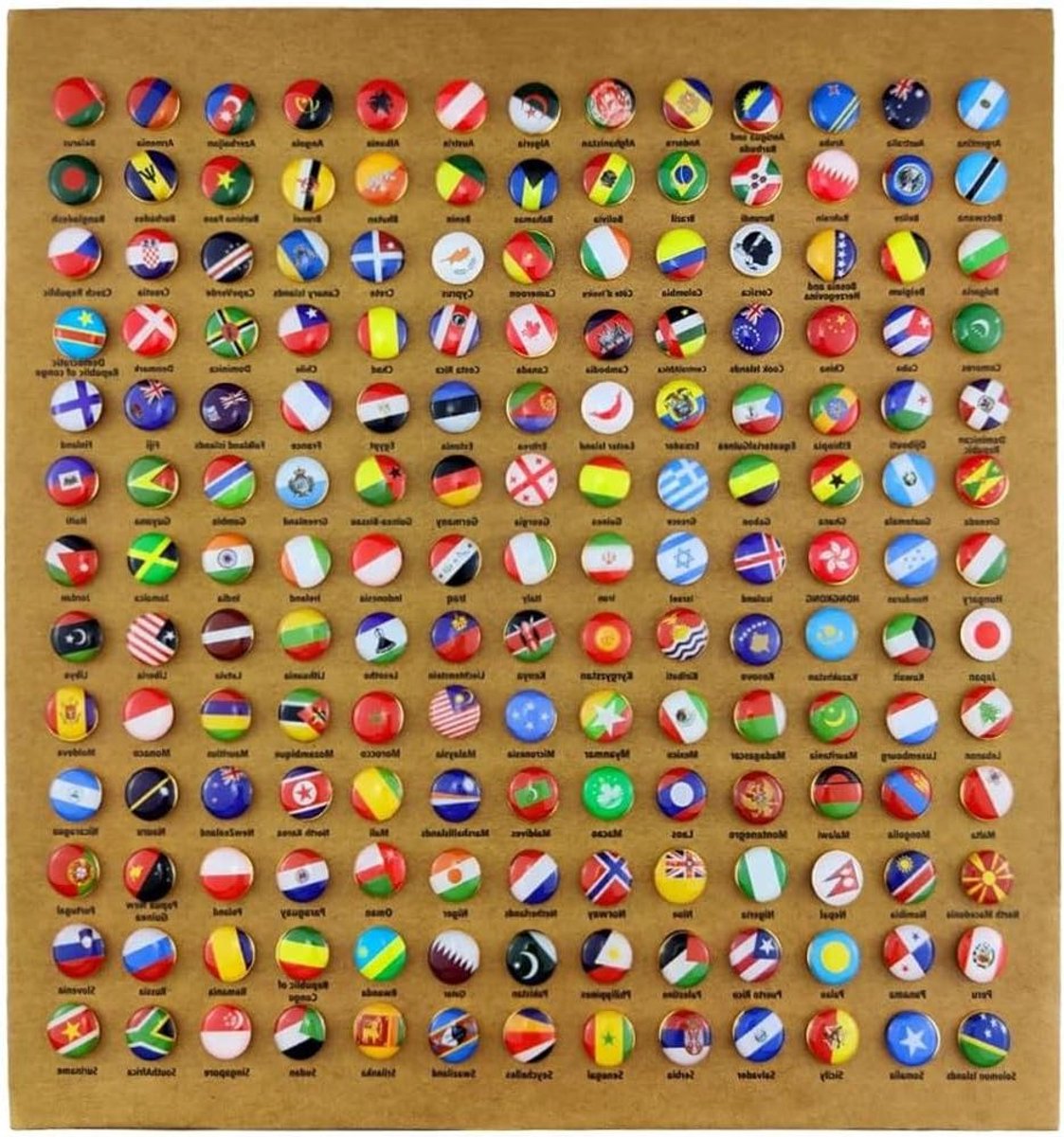 JHubers Goods - Wereldkaart Pin Board met 291 Vlag Duimspijkers en Epoxy Pins - Kantoor Decoratie - Memo Bord met Reversspeldjes
