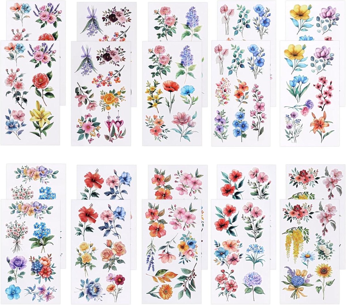 JHubers Goods - Wildebloemen Temporaire Tatoeages - Set van 138 Stickers, Realistisch Design - Lente & Zomerfeestdecoratie - Voor Vrouwen, Meisjes en Volwassenen - Langdurig Plezier - Inclusief 20 Vellen