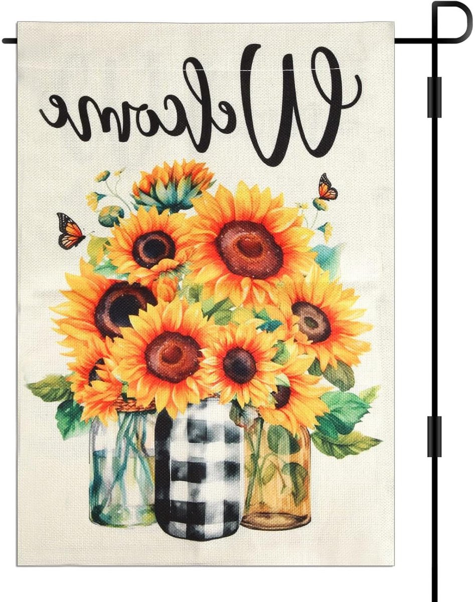 JHubers Goods - Zonnebloem Tuinvlag voor Buitentuindecoratie in de Zomer met Welkom en Hallo Design