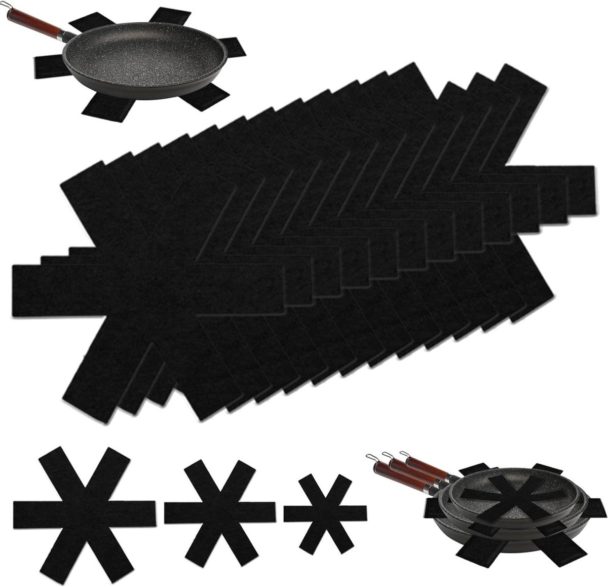Jhubers Goods - Pannenbescherming van vilt, 12 stuks, verschillende maten. Beschermt pannen tegen krassen.