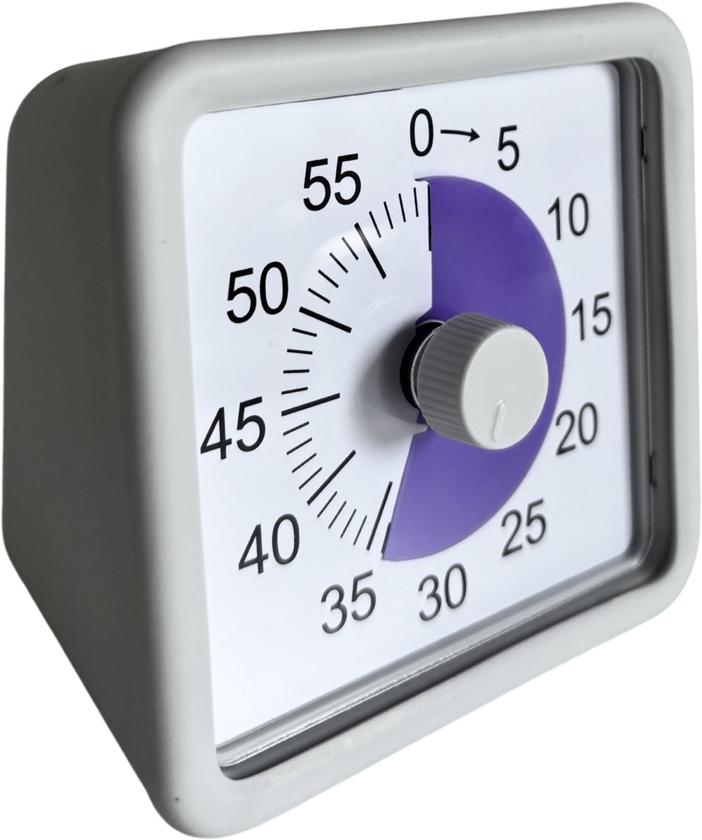   ® - Aftelklok - 60 minuten - Zonder Tik - Grijs - Met Siliconen Beschermhoes - Anti Val