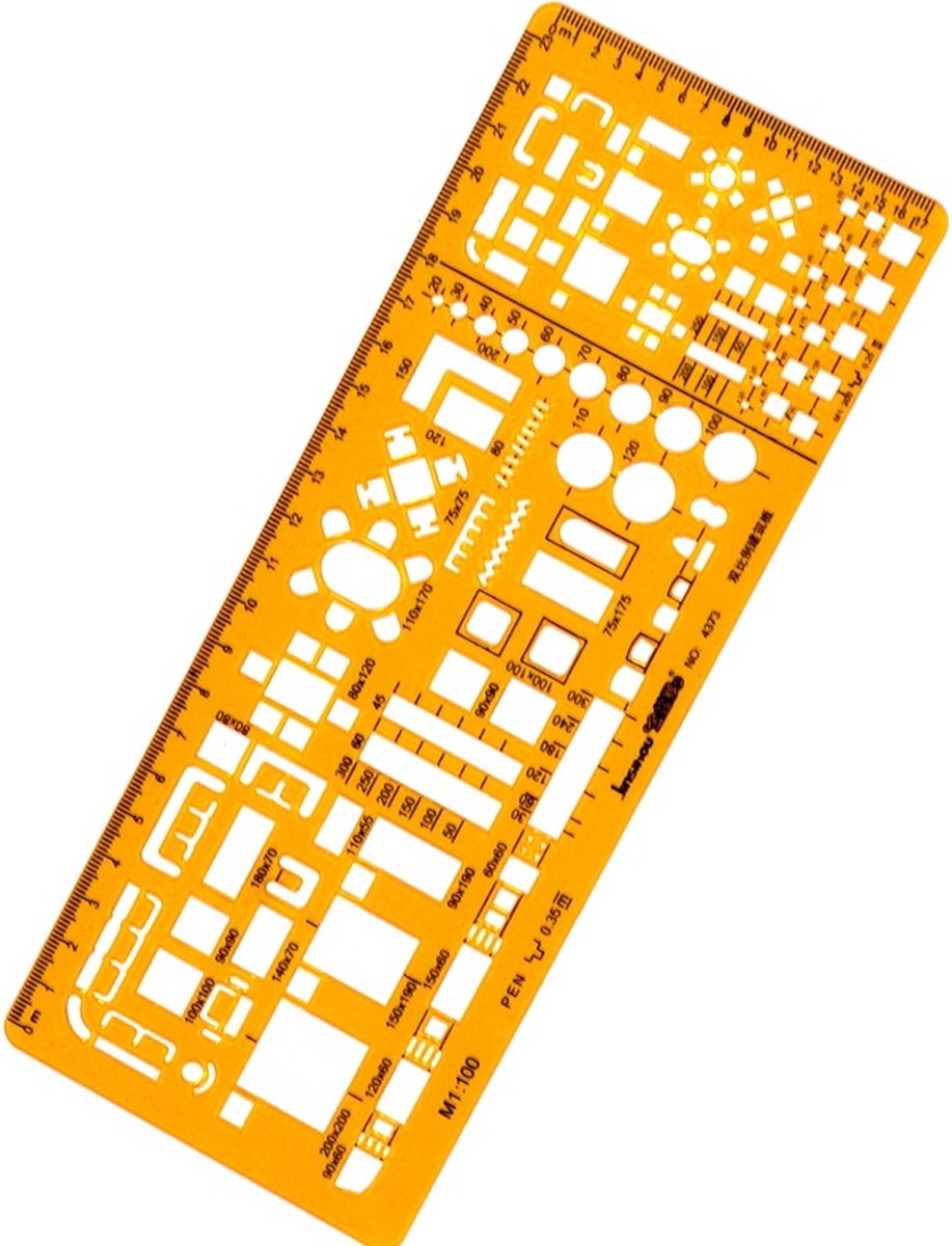 Interieurontwerp Liniaal Woninginrichting Architectuur 1:100 Tekenhulpmiddel - Renovatie soft plastic – Plastic template architect 1:200