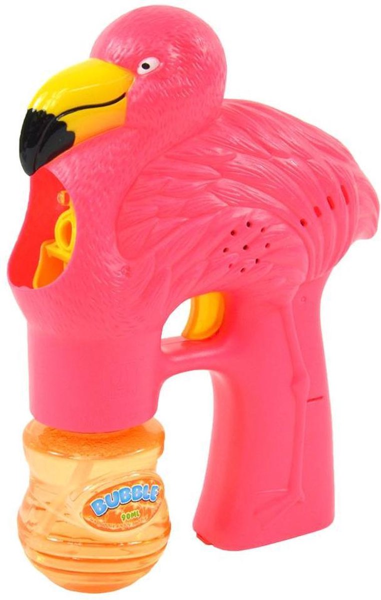 Bellenblaas Pistool Flamingo – Met Licht en Geluid – Incl 90 ml Vloeistof en Batterijen – 20 cm – Roze – Bellenblazer – Bubble Gun - Buitenspeelgoed Meisjes