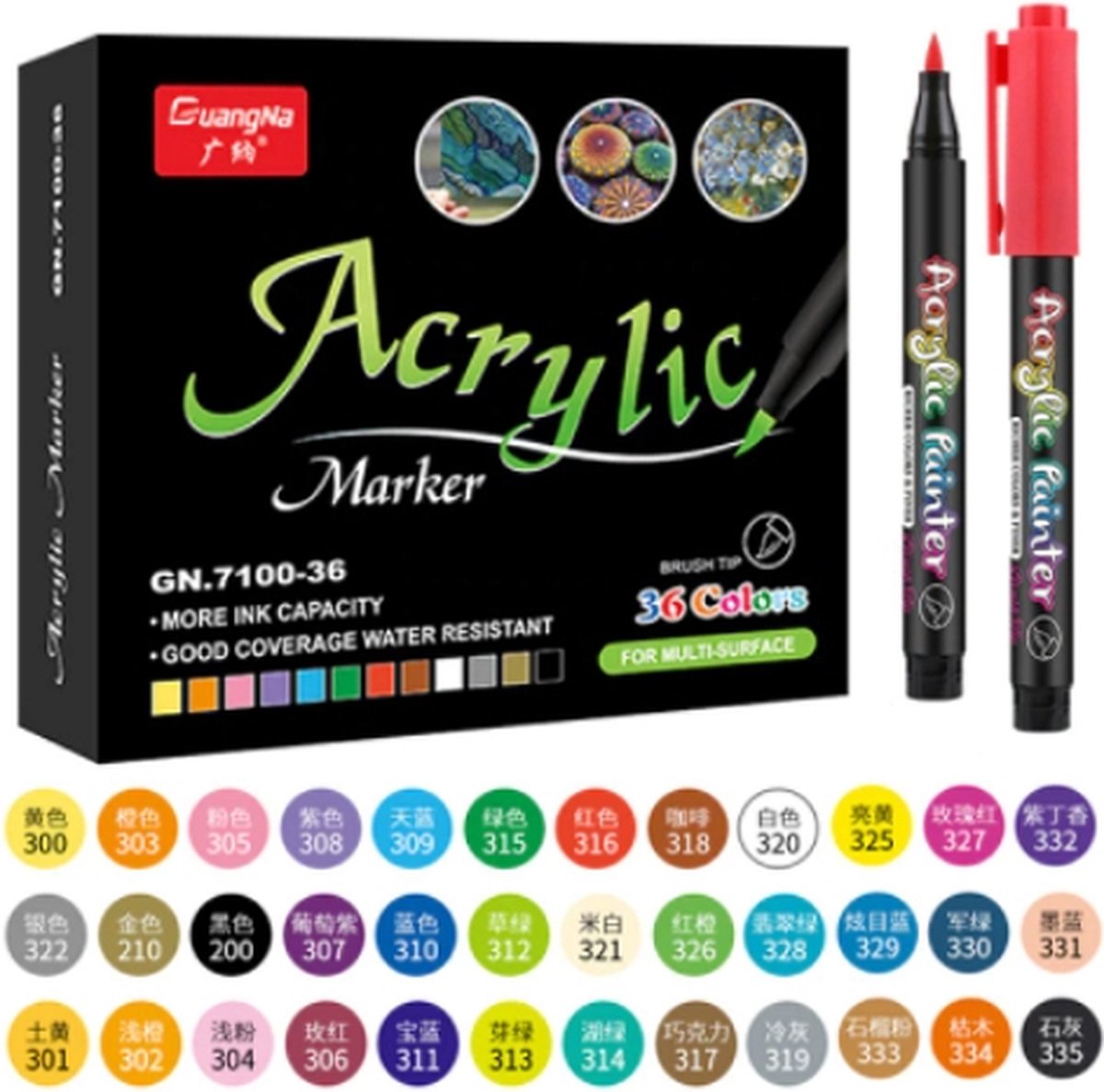 Acryl stiften set 36 kleuren