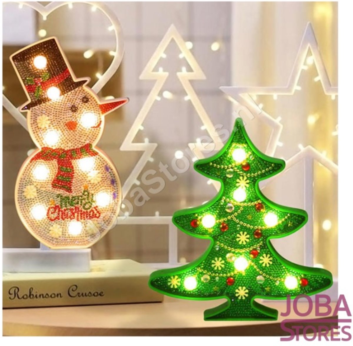 Diamond Painting Kerst Lampen Set (Kerstboom & Sneeuwpop)