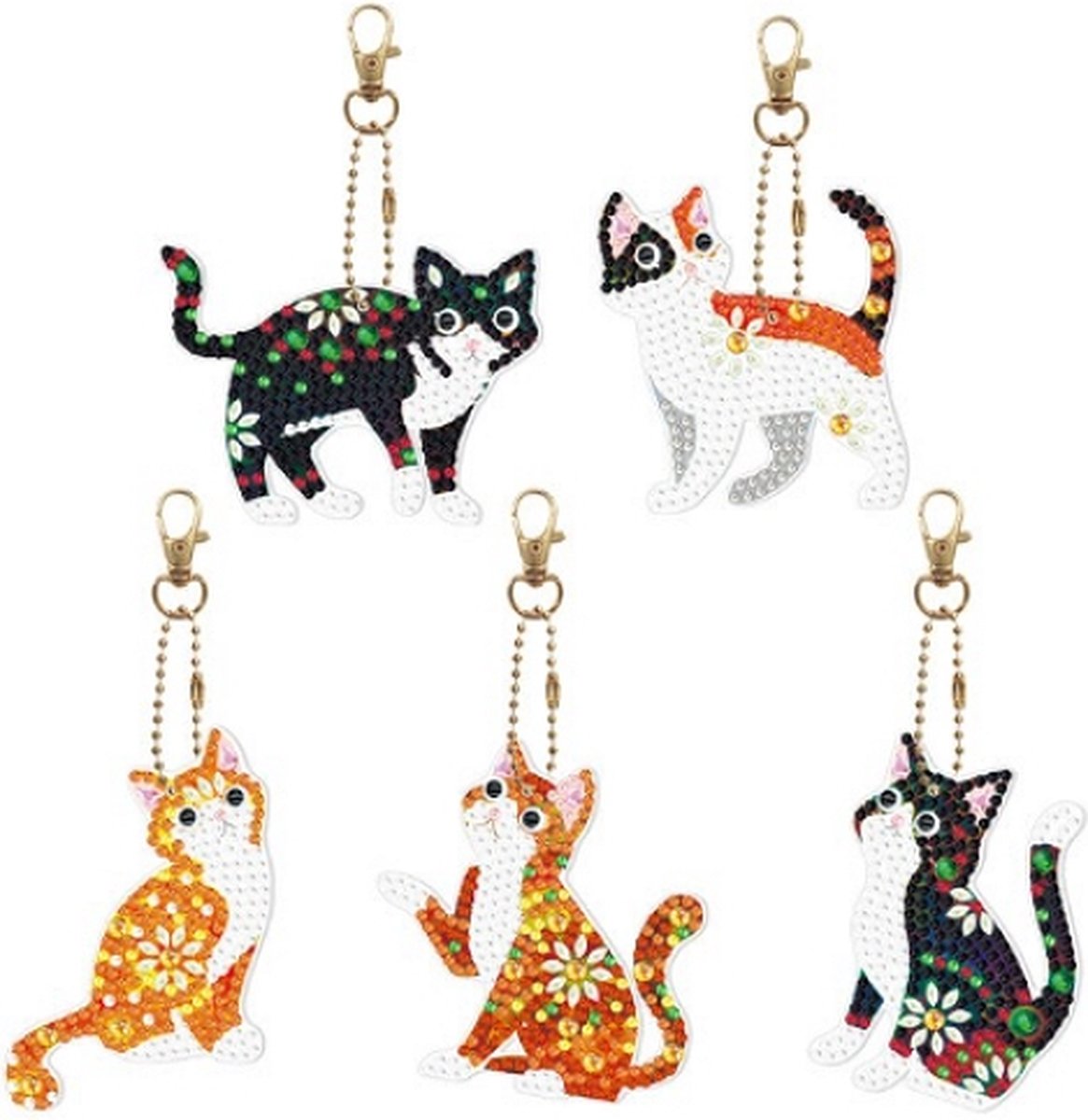 Diamond Painting Sleutelhanger Set Katten (5 stuks)