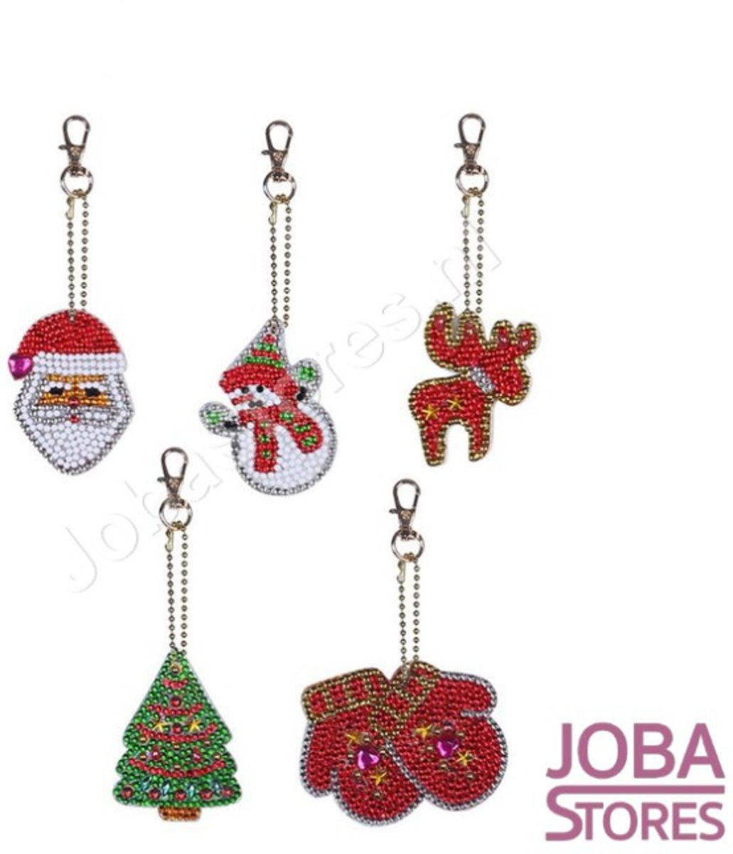 Diamond Painting Sleutelhanger Set Kerst 02 (5 stuks)