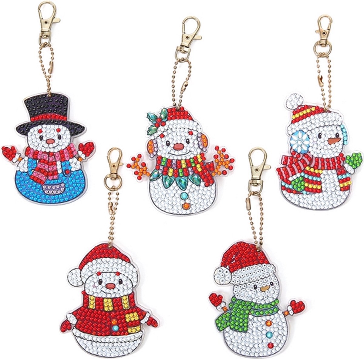 Diamond Painting Sleutelhanger set Sneeuwpoppen (5 stuks)