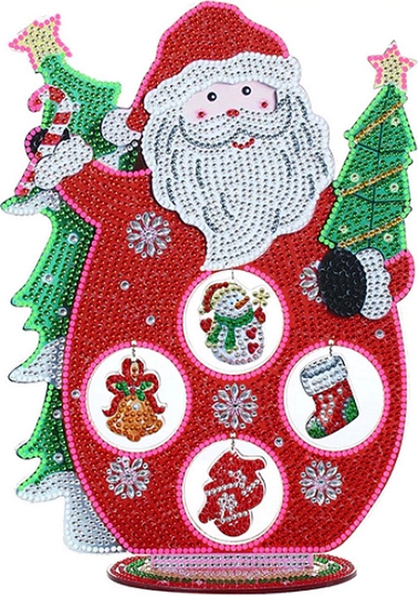 Diamond Painting Staand Kerst Ornament Kerstman Glow in the dark (30cm)