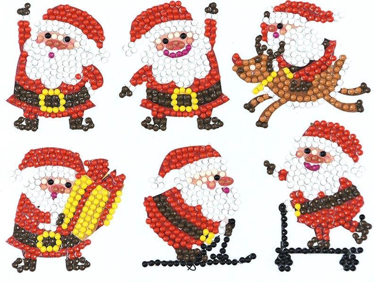 Diamond Painting Sticker Set Kerstmannen (6 stuks)