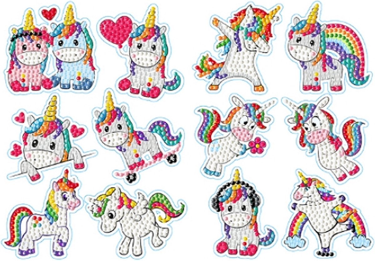 Diamond Painting Sticker set Eenhoorns (12 stuks)