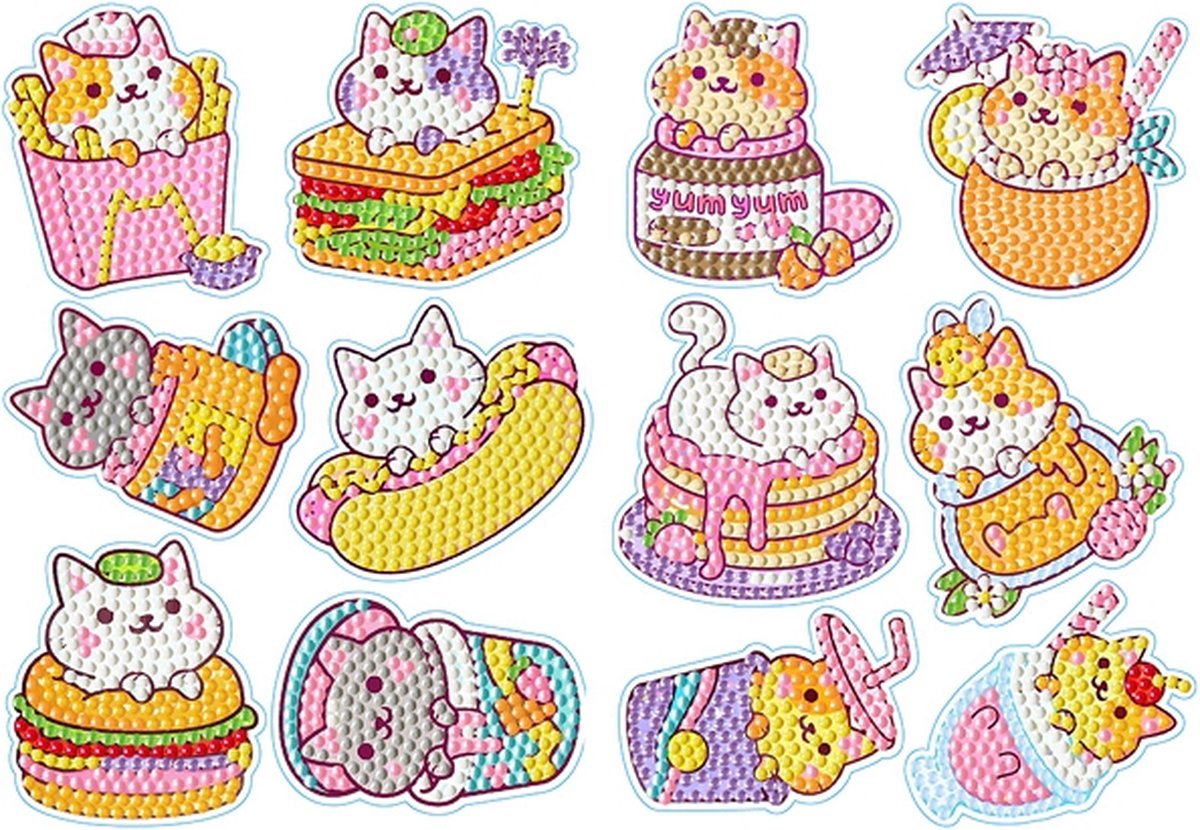 Diamond Painting Sticker set Katjes (12 stuks)