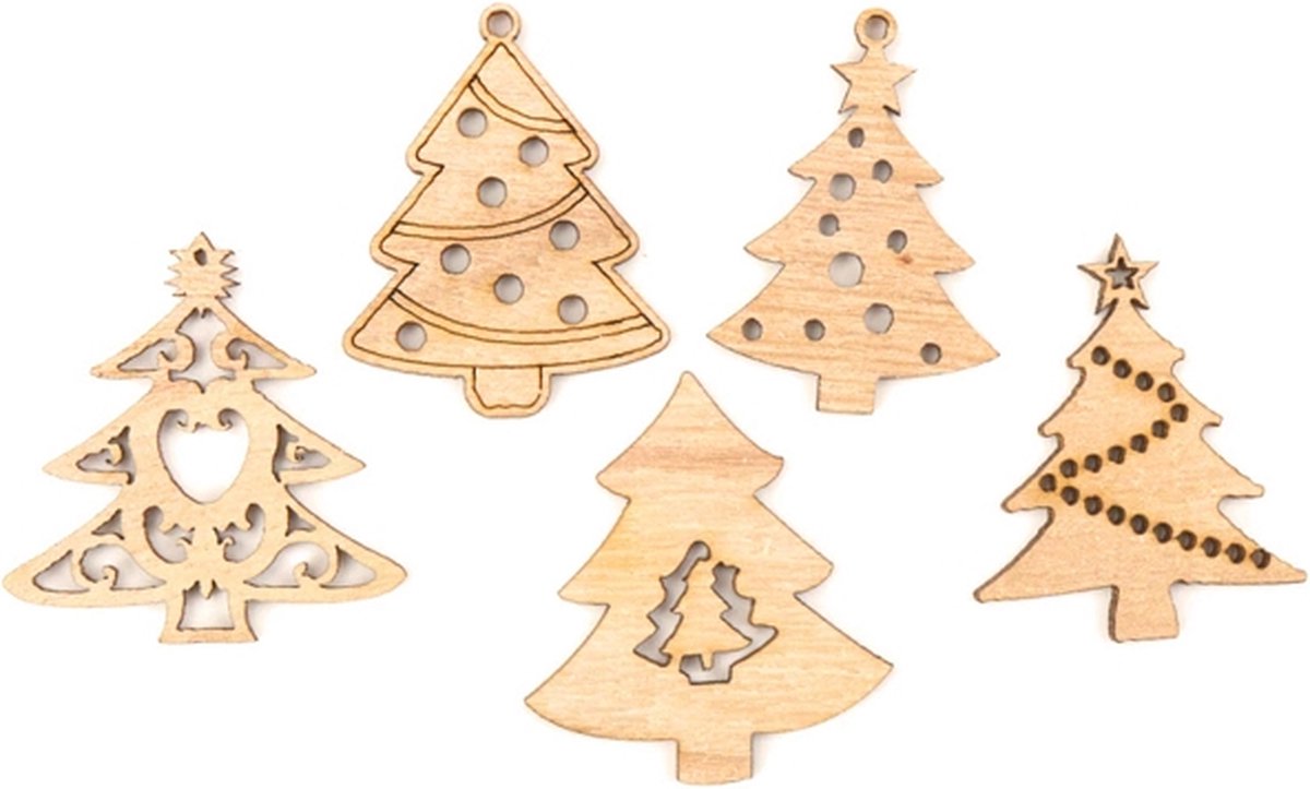 Houten mini Kersthangers Kerstboompjes om zelf te beschilderen / kleuren (10 stuks/44mm)