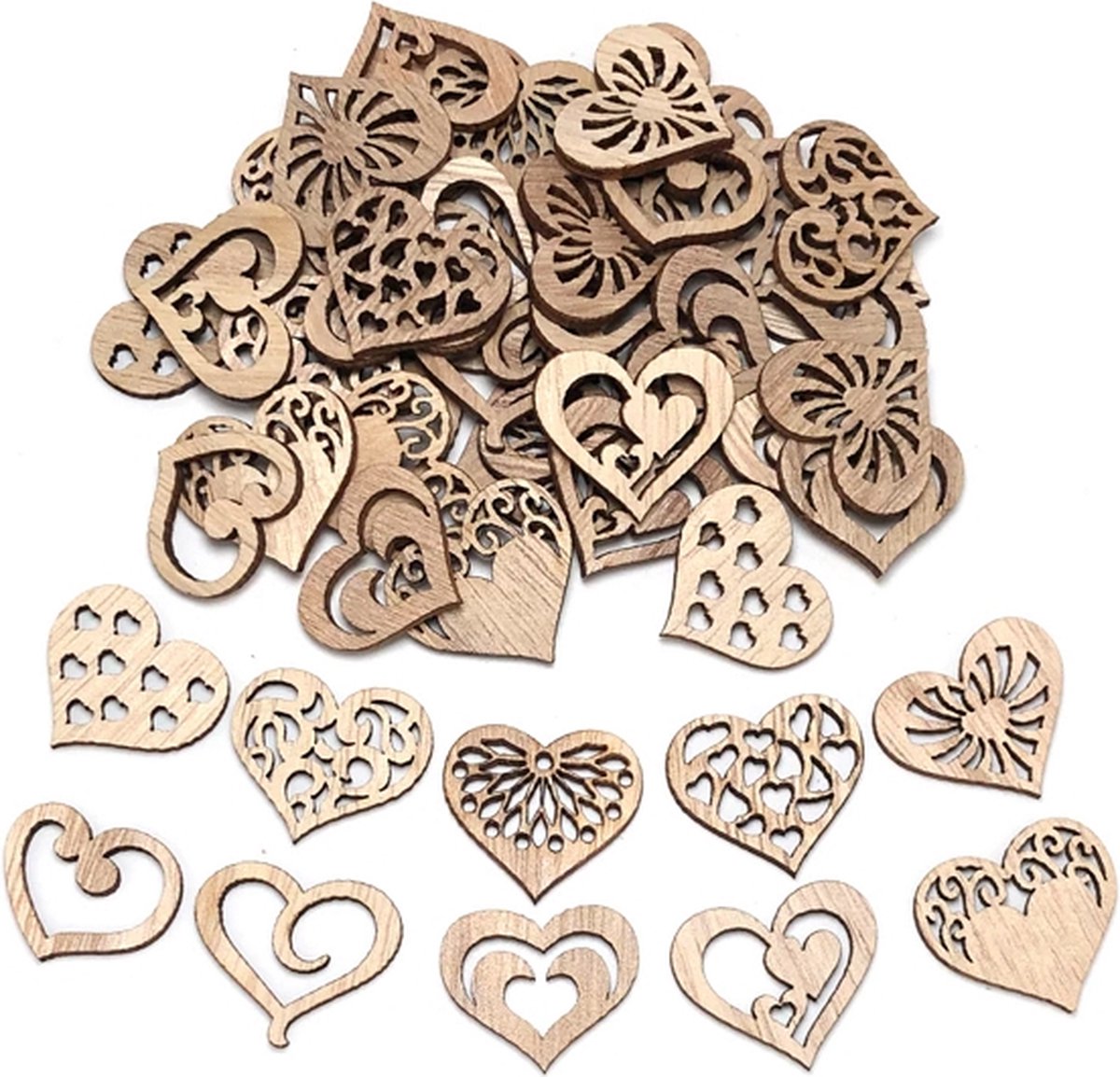 Houten mini harten assortiment om zelf te beschilderen / kleuren (20 stuks/33mm)