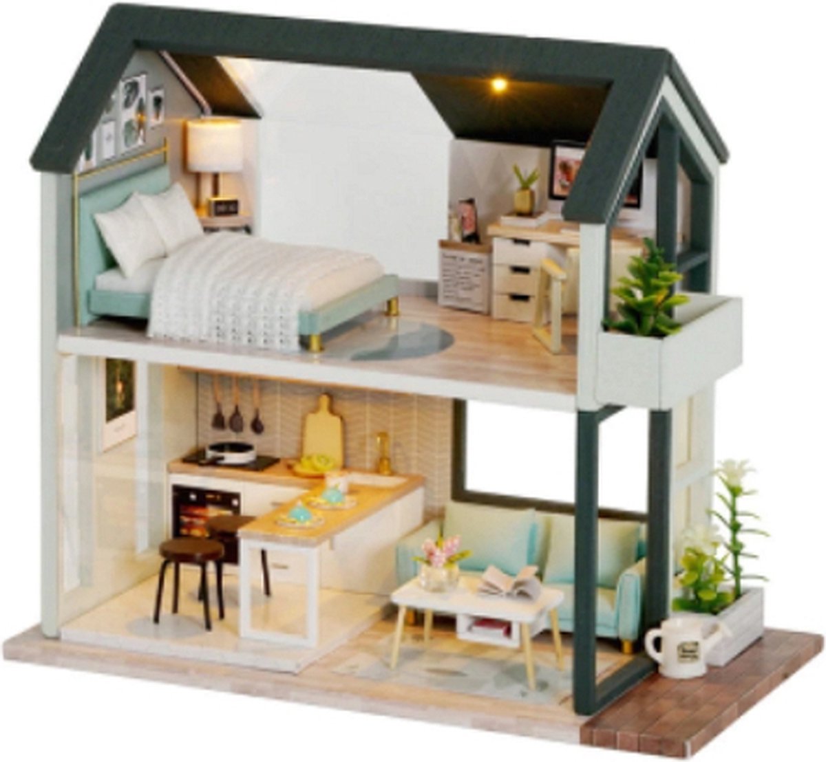 Miniatuur Zelfbouw Huisje QL01A Groen huis met verdieping