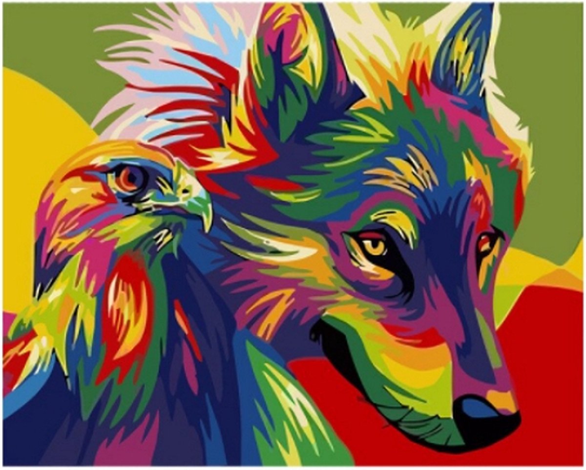 Schilderen op nummer Gekleurde Wolf 40x50cm (Color Canvas)