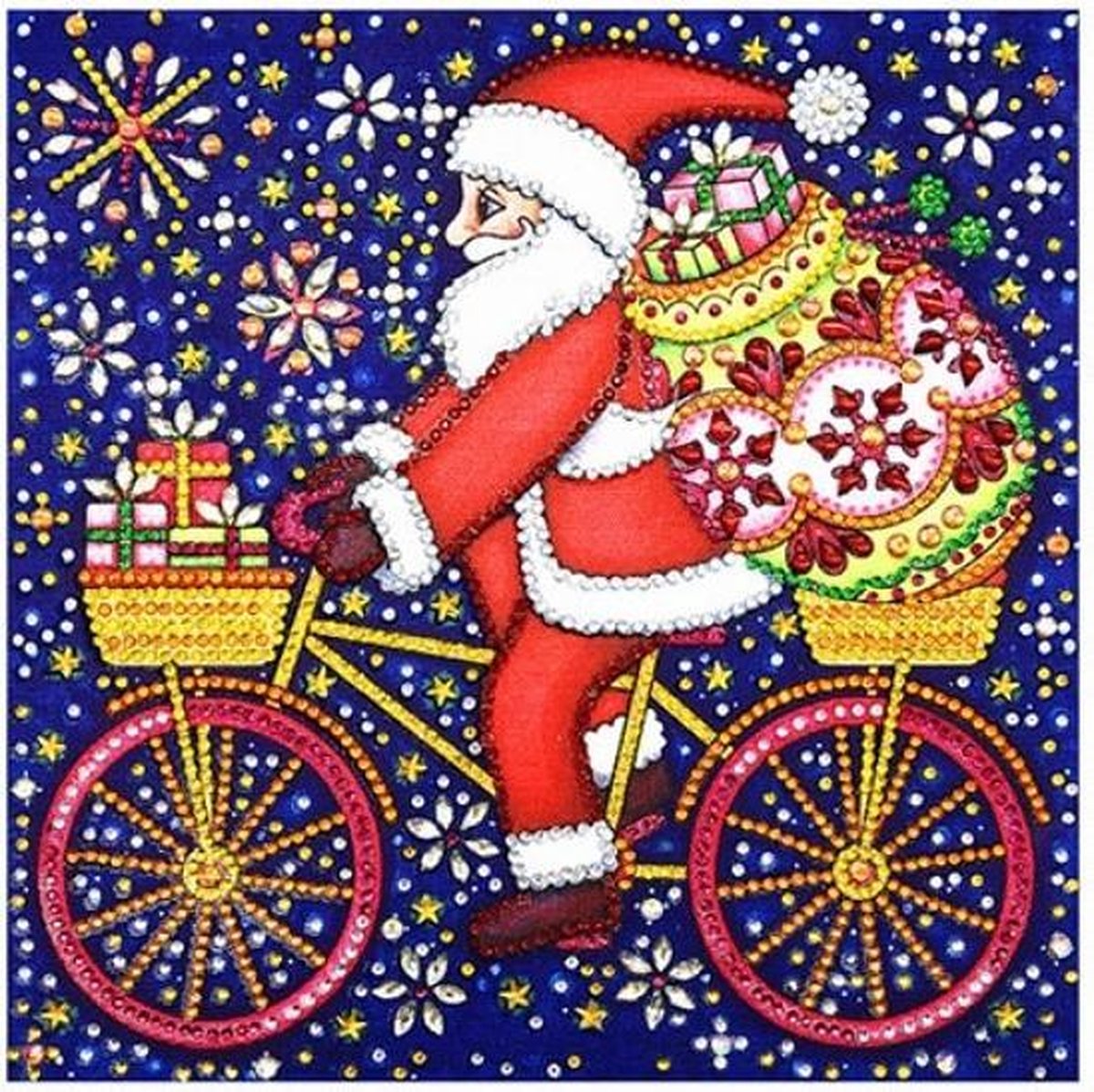 Special Diamond Painting Kerstman op fiets 25x25cm