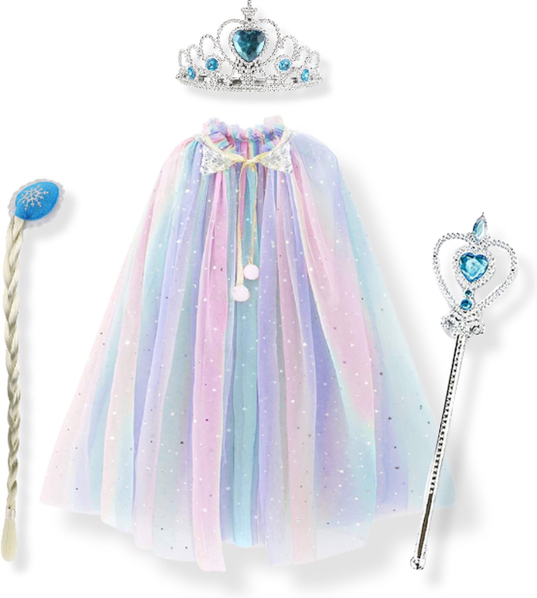 Jobber - SET - Cape - Tiara - Kroon - Toverstaf - Vlecht - Frozen - Prinses - Unicorn - Verkleedkleding