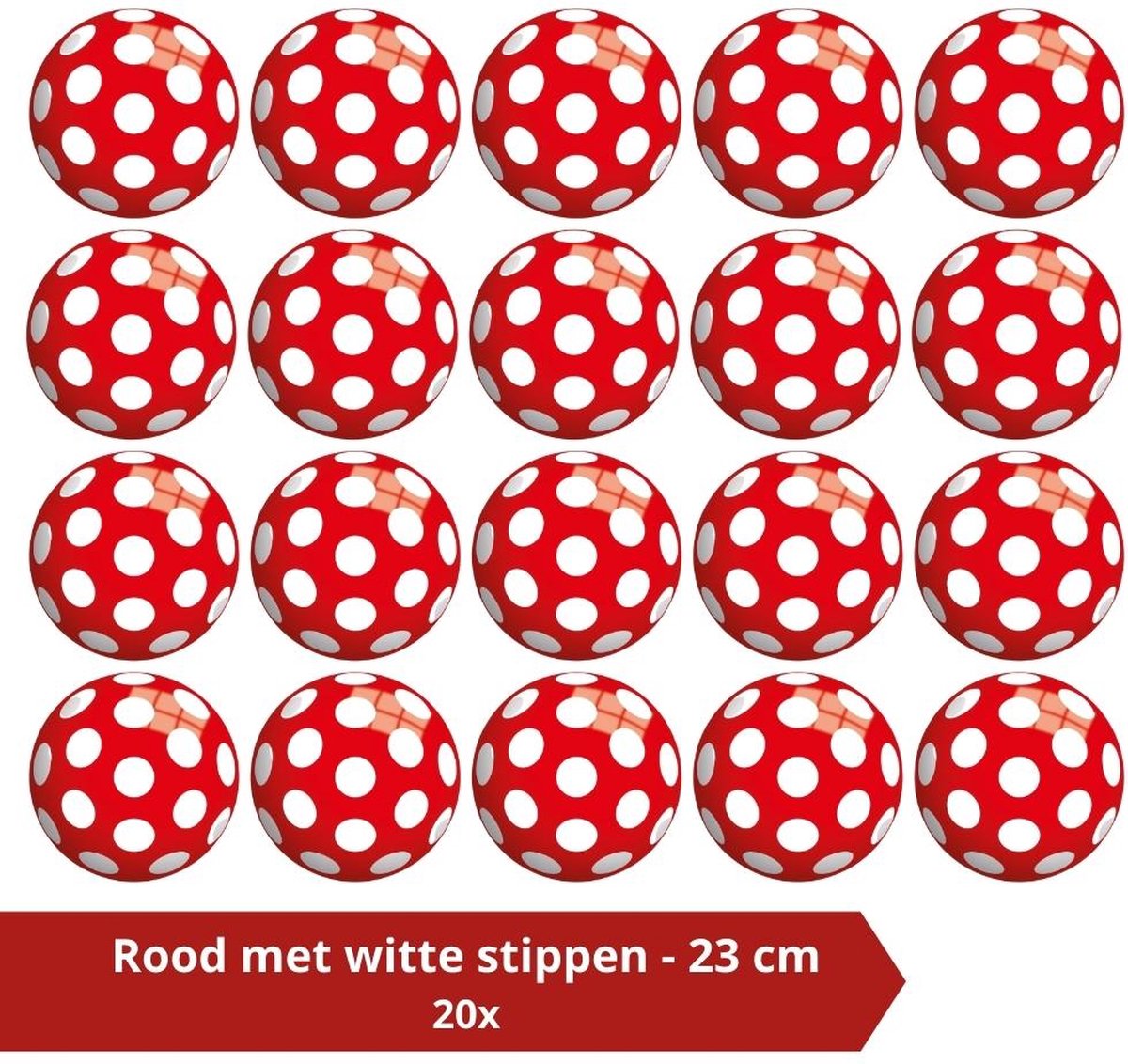 Bal - Voordeelverpakking - Rood met witte stippen - 23 cm - 20 stuks